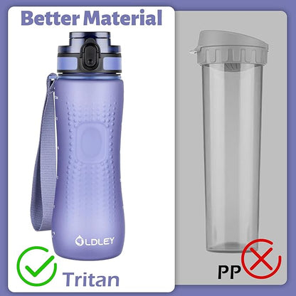 OLDLEY 25 oz Water Bottle, Motivational Water Bottle with Time Marker, Sports Water Bottle With Strap, Leakproof & BPA Free Large Water Bottles for School, Gym, Travel, Outdoor, Tritan,Purple