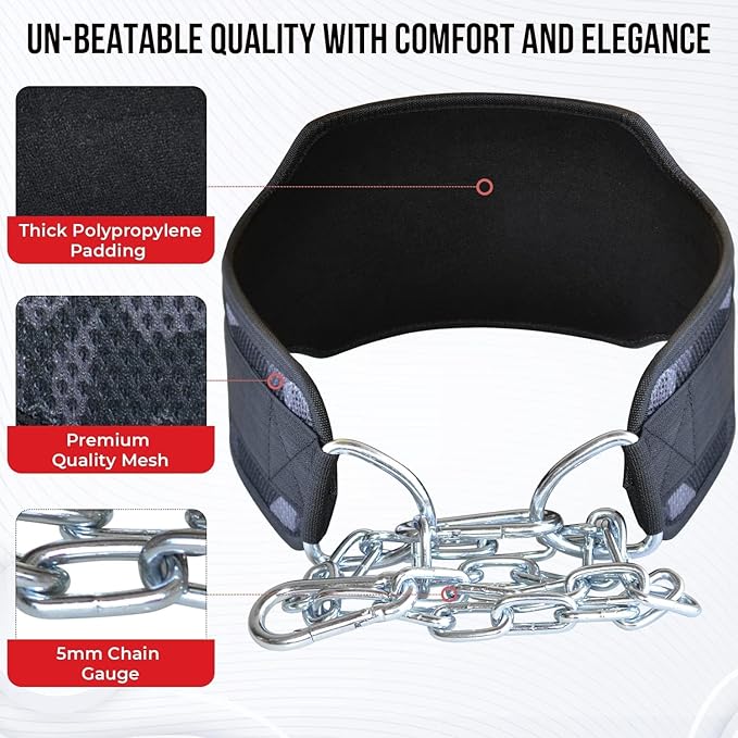 AQF Dip Belt for Weightlifting - Weight Belt with 36" Heavy Duty Steel Chain - Neoprene Padded Back Support Gym Lifting Belt for Powerlifting, Bodybuilding, Squat, Fitness & Pull up Training