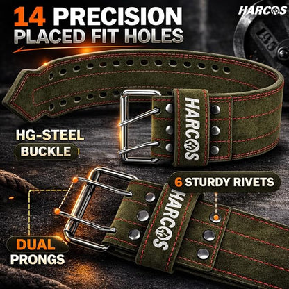 Harcos USPA/IPL Competition Approved 8mm Leather Weightlifting Belt for Men and Women - Heavy Duty Gym Belt for Lifting, Squats, Deadlifts, Powerlifting, Back Support IPF for Fitness Workout