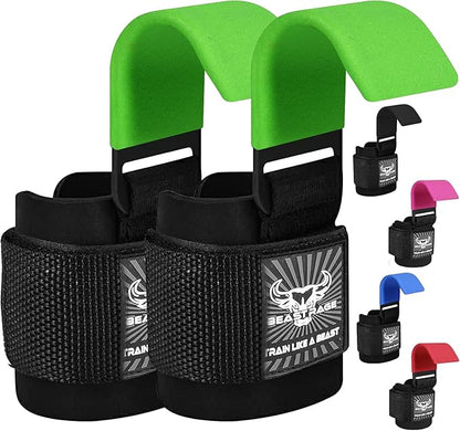 BEAST RAGE Workout Hooks for Men, Durable Coated Grip Gym Straps for Weightlifting Wrist Wraps Training Weight Lifting Strength Fitness Bodybuilding Anti Slip Women Hook Exercise