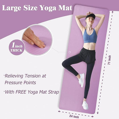 BalanceFrom 71x24 Inches Extra Thick Yoga Mat 1-Inch High-Density Foam – Roll-Up Exercise Pad with Double-Sided Non-Slip Surface and Carrying Strap for Pilates and Home Workouts, Multiple Colors
