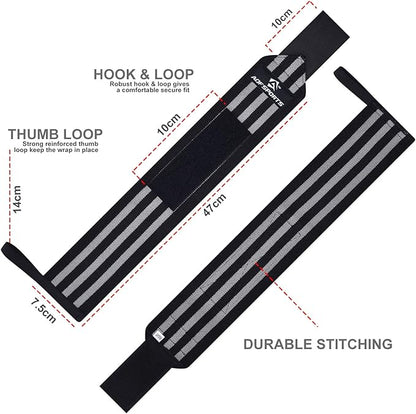 AQF Wrist Wraps for Weightlifting - USPA & IPL Approved 18" Gym Wrist Support with Thumb Loop - Heavy Duty Lifting Wrist Straps for Fitness, Workout, Powerlifting, & Bodybuilding (Pair)