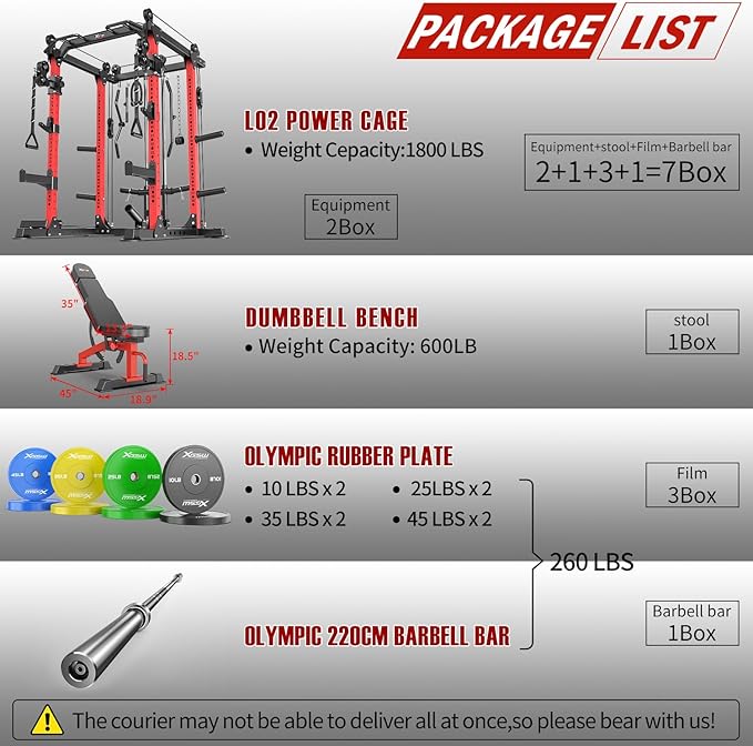 Power Cage Multi-Function Power Rack with Cable Crossover System,1800 LBS Capacity Squat Rack with Weight Bench,for Home Gym