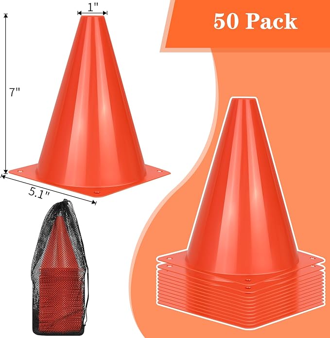 12/24/50pcs Soccer Cones, 7" Soccer Cones, Plastic Traffic Cones, Training Cones for Basketball Football Skating Drills Practice