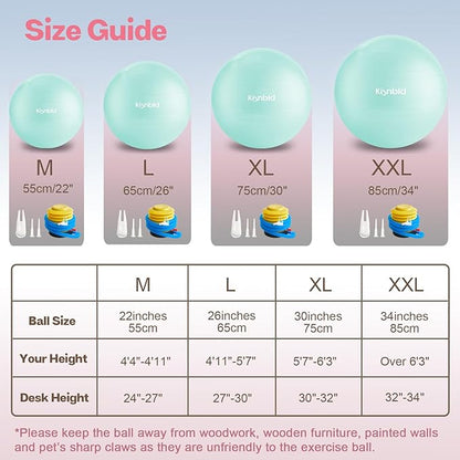 Exercise Ball, Extra Thick Yoga Ball for Workout Pregnancy Stability, 4 Sizes Anti-Burst Balance Ball with Foot Pump - Heavy Duty Fitness Ball Chair for Office, Home & Gym