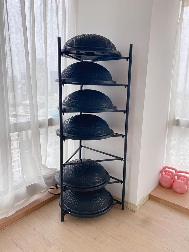 Organizer Rack Home Gym Exercise Half Balance Ball Trainer Holder Storage Rack - Home Fitness Gym Workout Equipment 3/5/6/7 Tier Floor Stand Corner Storage Organizer for Basketball Bowling Medicine Yo