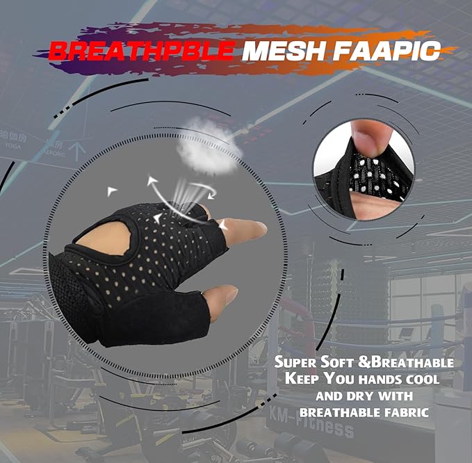 Workout Gloves for Men and Women,Gym Gloves for Weight Lifting with Wrist Support,Exercise,Rock Climbing, Biking,Training,Fitness,Pull up,Fingerless, Breathable and Snug fit