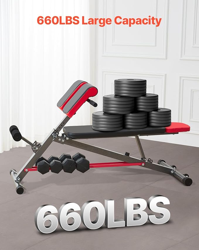 VEVOR Multi-Functional Weight Bench for Full Body Workout, Roman Chair Hyperextension Bench, Adjustable & Foldable Equipment for Back Arm Core Ab Workout, Sit Up Exercise Machine for Home Gym
