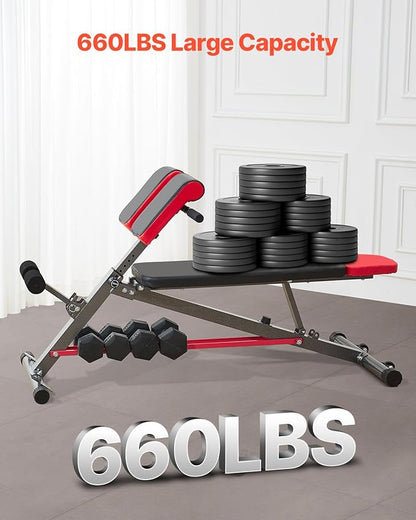 VEVOR Multi-Functional Weight Bench for Full Body Workout, Roman Chair Hyperextension Bench, Adjustable & Foldable Equipment for Back Arm Core Ab Workout, Sit Up Exercise Machine for Home Gym