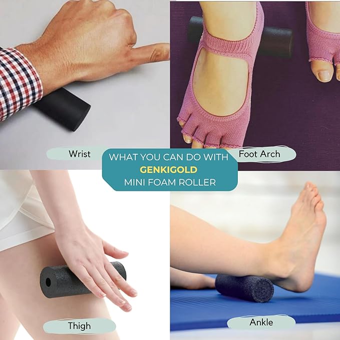 Mini Massage Foam Roller High Density - 100% Recycled Non-Toxic Material - Portable Pocket-Sized for Travel - Foot Arch,Legs & Arms Pain Target - Waterproof and Durable 15x6cm(Blue)