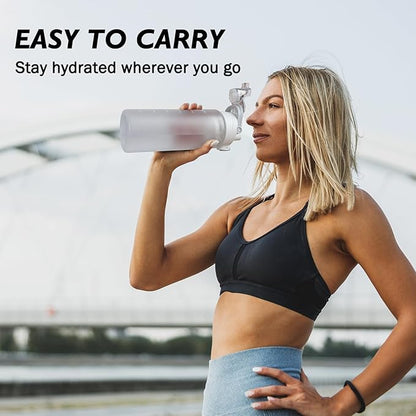 27oz Sports Water Bottle with Removable Filter, Motivational Water Bottle with Capacity Marker, Leakproof Drinking Water Bottle with Handle for Travel Fitness Gym Outdoor (White)