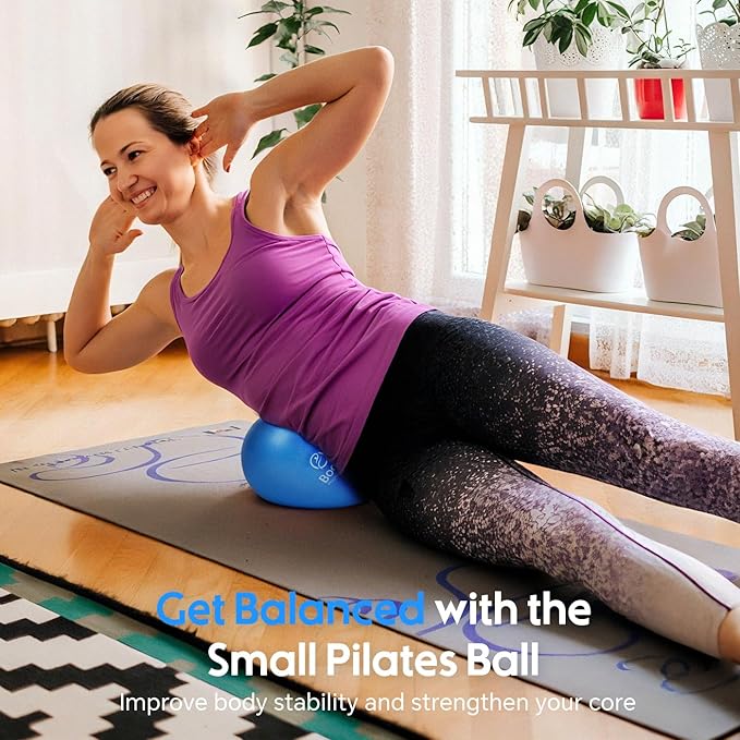 Small Exercise Ball with Pump, 9 Inch Mini Pilates Ball with Exercise Guide, Small Workout Ball for Stability, Fitness, Barre, Yoga, Core Training & Physical Therapy, Blue