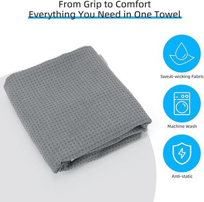 YESLIFE Non-Slip Extra Thick Hot Yoga Towel with One Sweat Towel, Microfiber Sweat Absorbent Yoga Mat Towel with Grip Dot, Pilates Mat, 72" x 24", Grey