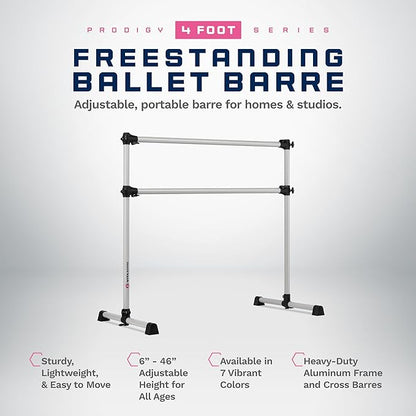 VITA Barre Portable Freestanding Double Ballet Barre, Prodigy, Aluminum | Adjustable Height, USA Made, Home or Gym Exercise Equipment for Kids & Adults | Dance, Fitness, Pilates