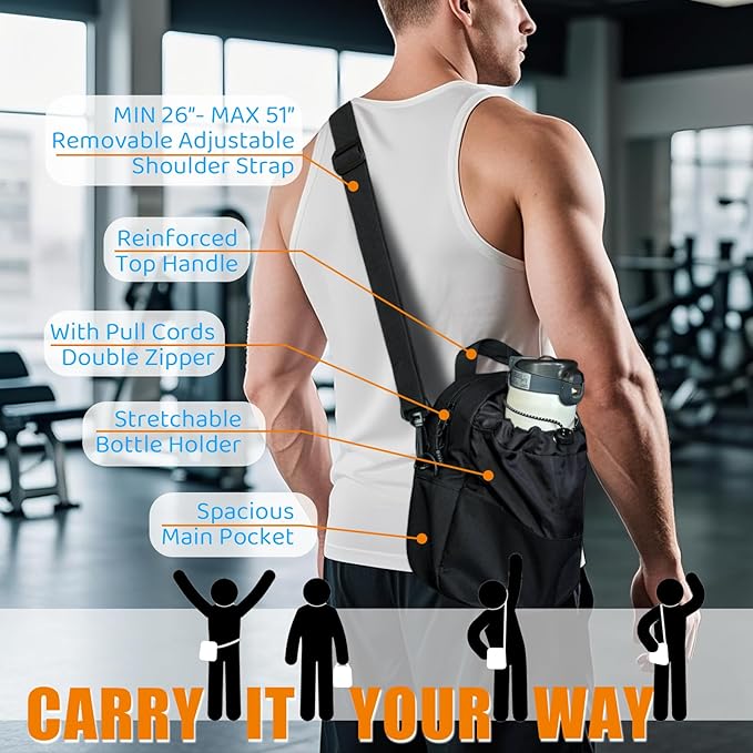 Magnetic Gym Bag with Water Bottle Holder | Magnetic Gym Water Bottle Bag 64oz Capacity | 4 Built-in Magnets & Adjustable Shoulder Strap for Sports Fitness Travel