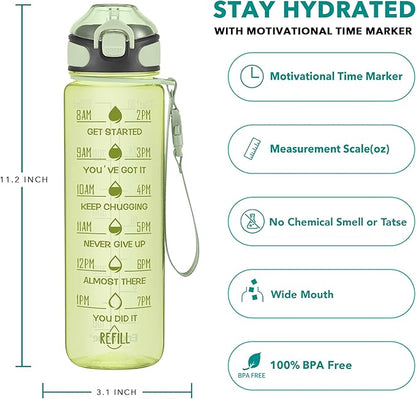 Enerbone 32 oz Water Bottle with Times to Drink and Straw, Motivational Drinking Water Bottles with Carrying Strap, Leakproof BPA & Toxic Free, Ensure You Drink Enough Water for Fitness Gym Outdoor
