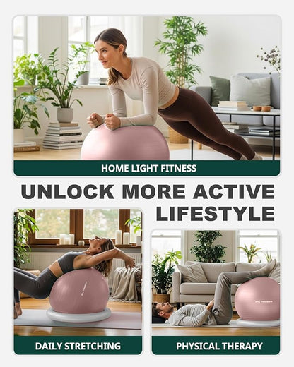 Trideer Exercise Ball for Office Desk, Yoga Ball Chair to Relieve Back Pain, Stability & Fitness Ball Seat with Base, Home Gym Core Workout, Abs, Stretching & Therapy