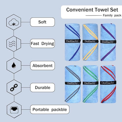 Dofilachy 6 Pack Camping Towel - Quick Dry Towel - Microfiber Travel Sports Towels - Super Absorbent Swim Towel (6, Blue)