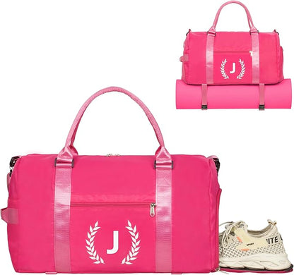 Gym Bag for Women, Personalized Duffle Bag with Shoe Compartment, Sports Bag for Yoga & Dance with Wet Pocket and Mat Strap(HotPink,J)