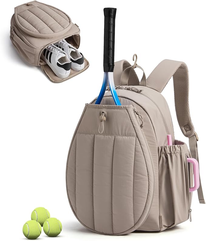 BAGSMART Tennis Gym Bag for Women, Tennis Backpack Holds 2 Rackets with Shoe Compartment, 15.6" Laptop Gym Backpacks for Court, Off-work, Everyday & Overnight Weekend