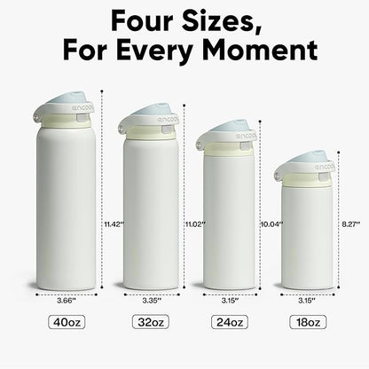 ENCOOL Leakproof Insulated Water Bottle with Straw Dual-Sip Water Bottle Bag-Safe Design for Work, Commute & Gym – Keeps Drinks Cold All Day, 18 oz, Cloud-Hill White