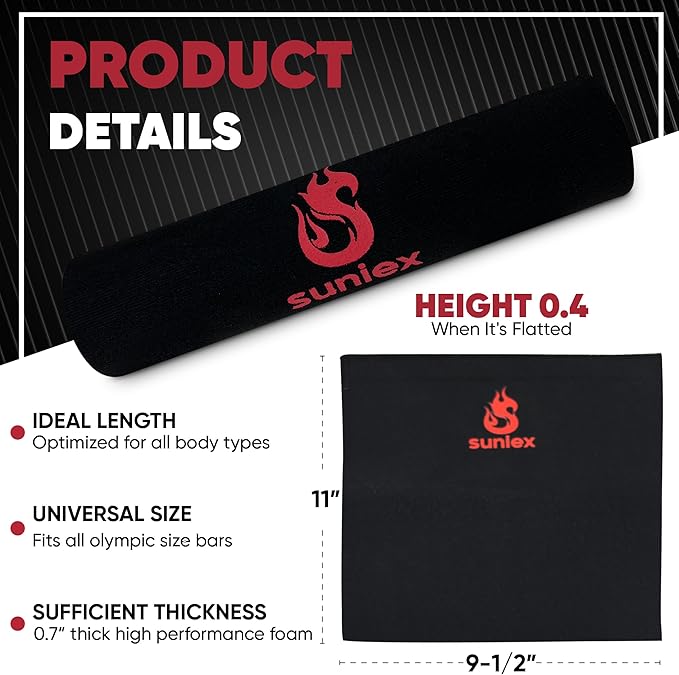 【SUNIEX】 HIGH DURABILITY Squat Pad - Fits ALL Olympic Bars - EASY CARRY – SUPER GRIP Design - Neck & Shoulder Protective Pad - Barbell Pad for Squats, Lunges, Weight lifting, Crossfit