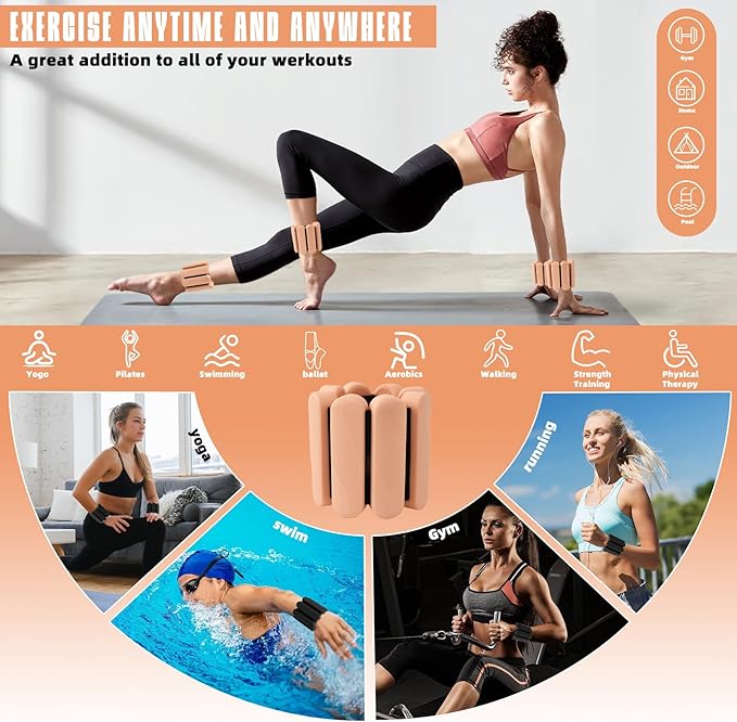 Ankle Weights for Women Men, Silicone Wrist Weights Set of 2 - Wearable Leg Weights/Arm Weights Ideal for for Home Gym Workout, Running, Yoga, Pilates, Barre, Exercise, Strength Training