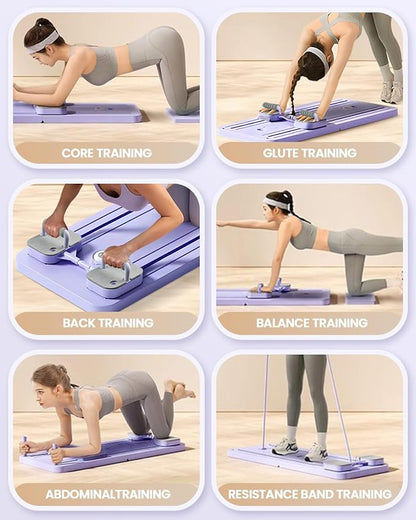 Pilates Board, Multi-Functional Ab Roller Board with Timer, Non-Slip Ab Machine with Slideway & Elbow Support, Easy to Store Ab Roller Board for Fitness Enthusiasts & Novices, Men, Women