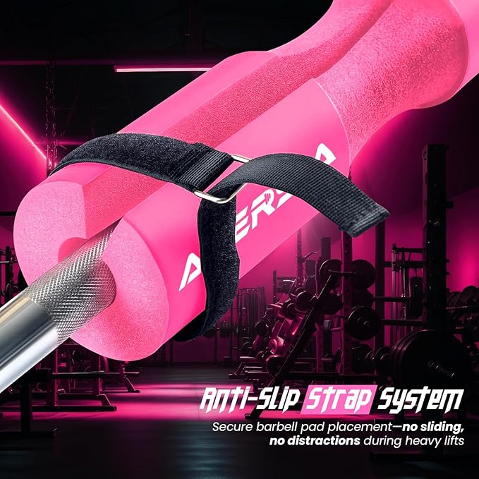 Barbell Pad for Squats & Hip Thrusts – 1.2” Extra-Thick High-Density Foam – Non-Slip Neck & Shoulder Support Cushion – Fits Olympic & Standard Bars – Quick On/Off Design + 2 Securing Straps