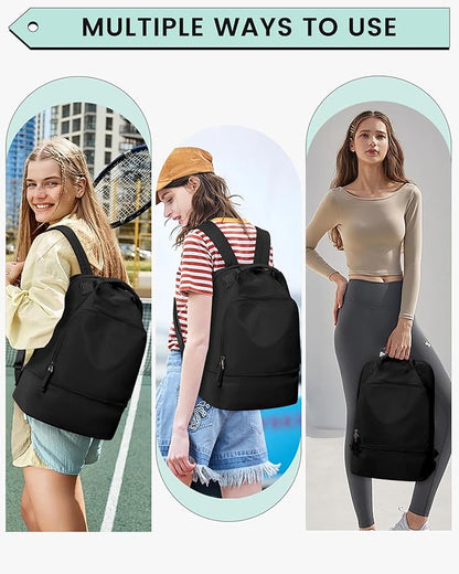 Gym Backpack for Women, Gym Bag with Shoe Compartment, Water Resistant Lightweight Sports Yoga Travel Backpack with Wet Pocket,Cheer Backpack,Black