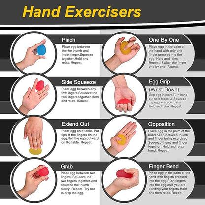 Squeeze Balls for Hand Therapy, Exercise, Arthritis - Grip Strengthener Occupational Equipment for Finger, Wrist, Carpal Tunnel, Pain Relief, Stress - Resistance Strength Squeezing Egg Trainer