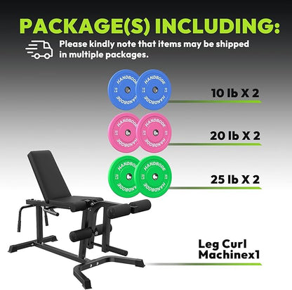 Leg Extension and Curl Machine, Adjustable Leg Curl Machine with Weight Plates Set, Seated Leg Extension and Lying Curl Machine for Lower Body Workouts, Leg Workout Equipment for Home Gym