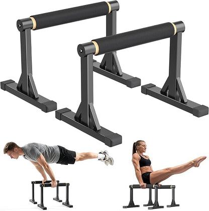 12" Wooden Parallel Bar and Dip Bar with Non-Slip Handles, Rock-Free Fitness Equipment for Handstands, L-Sits, Gymnastics and Strength Training for Home Gym, 600lbs Capacity
