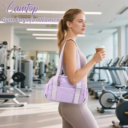 CAMTOP Mini Gym Bag for Women, Small Gym Tote Bag Puffy Quilted Sports Duffel Bag with Wet Compartment and Coin Purse Duffel Bags Dance Yoga Workout Bag for Gifts