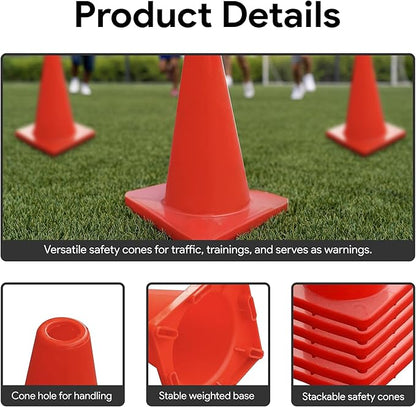 Heavy Duty Agility Training Cones (2 in, 6 in, 9 in, 12 in, 18 in, 28 in) for Sports and Kids Coaching, Multipurpose Field Marker Cones, Soccer, Basketball Drills, Bike, Motorcycle Training