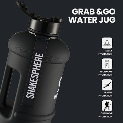 SHAKESPHERE Sports Water Bottle – 1.3L Wide Mouth Water Jug, Leakproof BPA-Free Gym Bottle for Men & Women, Great for Daily Hydration, Training, Travel, Outdoor Activities & Sports – Matte Black