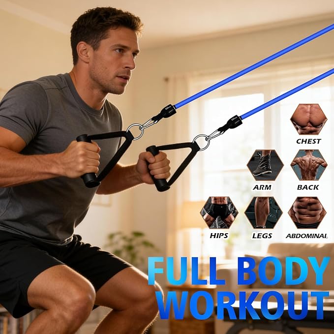 WHATAFIT Resistance Bands Set with Handles - Exercise Bands Home Gym Strength Training Equipment, Includes Door Anchor & Ankle Straps for Full Body Workout Bands, Physical Therapy
