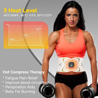 Abs Stimulator Abdominal, ab Belt Muscle Stimulator with Heat for Belly Fat Loss, Stomach Cellulite Melting, Postpartum Care Smooth & Firming, Lower Back Massager for Pain Relief Women Men Gifts