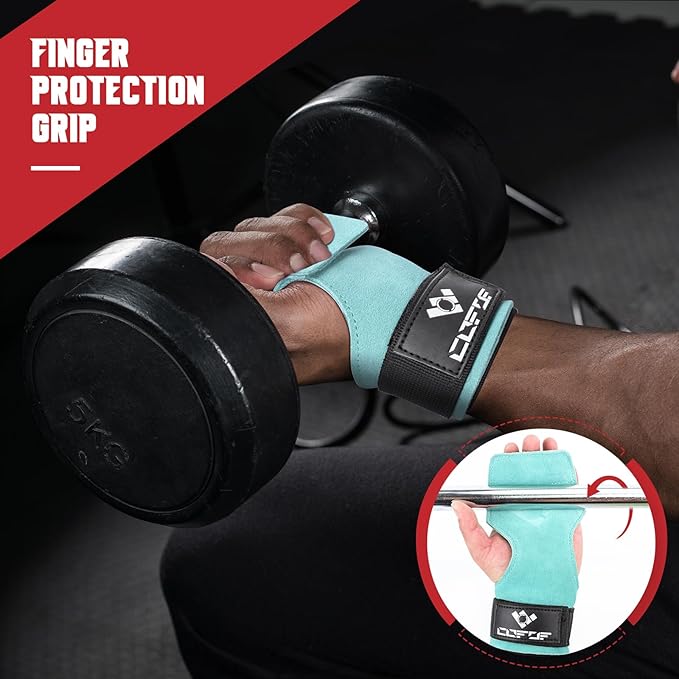 COFOF Weight Lifting Wrist Strap, Double Layer Leather Wrist Strap for Deadlift and Powerlifting, Adjustable Neoprene Padded Gym Workout Lifting Hooks (Pair)