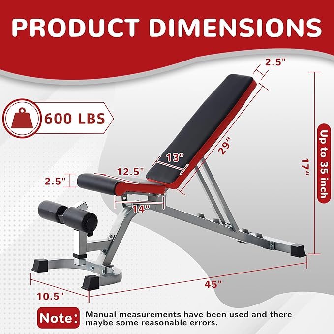 Fitvids Heavy Duty Adjustable and Foldable Utility Weight Bench for Upright, Incline, Decline, and Flat Exercise