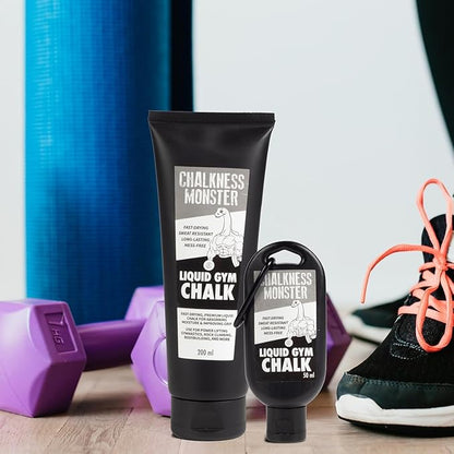 Liquid Gym Chalk - Mess-Free - Combo 2 Pack Premium Sweat Resistant Long Lasting Grip - Quick Dry Hand Grip for Gymnastics, Rock Climbing, Power Lifting and More - Chalkness Monster 200 & 50 mL Bottle