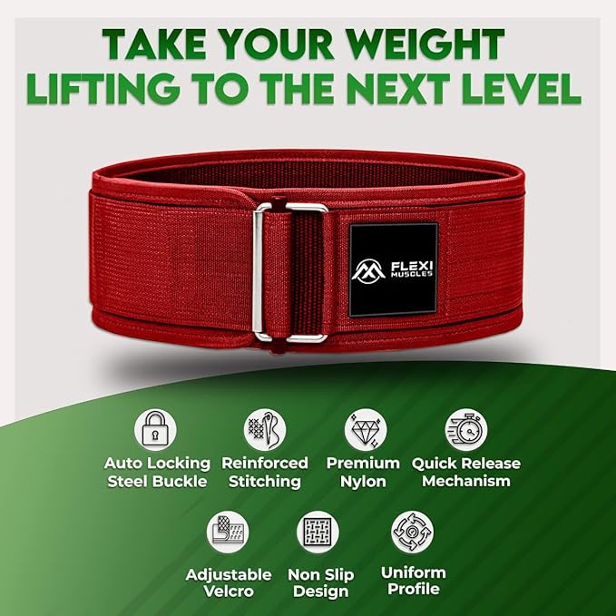 Quick Lock Weightlifting Belt - Adjustable Back Support with Metal Buckle - Ideal for Powerlifting, Cross Training, and Olympic Lifting - Durable Gym Belt for Men & Women