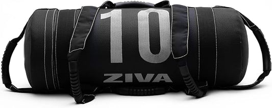 ZIVA Premium Power Core Sandbag - Elite Level Pre-Weighted Workout Bag, Commercial Grade Textured DuraLeather Shell, Reinforced Stitching Webbing, Ergonomic Handles | Home Gym Exercise - (10-50 lbs.)