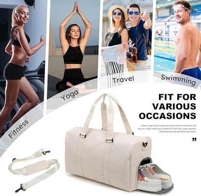 NOL Waterproof Gym Duffle Bag for Men & Women with Shoe & Wet Compartments, Multiple Pockets | Adjustable Shoulder Strap for Sports, Travel, Fitness, Workout & Hospital Use, Cream