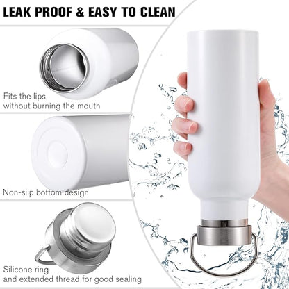Cunhill 10 Pack Reusable Stainless Steel Water Bottle Bulk Double Wall Insulated Sports Water Bottle with Handle and Vacuum Seal Leakproof Lid for Sports Cyclists Hiking Gym Camping Gift(White,17 oz)