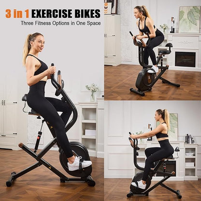 3 in 1 Exercise Bike,Squat Machine,8-level Adjustable Magnetic Bike for Home with App,Squat Rowing Machine, Low Noise Indoor Cycling Bike with 300lbs Weight Capacity,Home Workout Machine