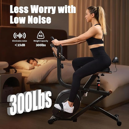 3 in 1 Exercise Bike,Squat Machine,8-level Adjustable Magnetic Bike for Home with App,Squat Rowing Machine, Low Noise Indoor Cycling Bike with 300lbs Weight Capacity,Home Workout Machine