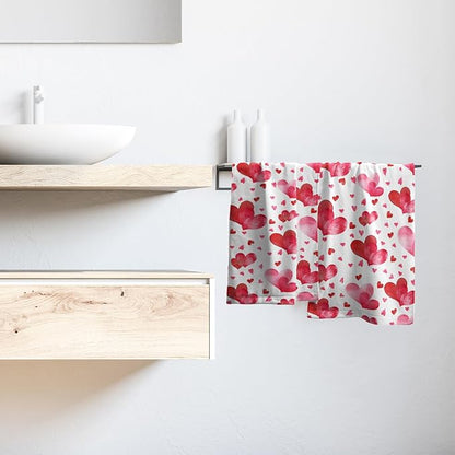Red Love Heart Bath Hand Towels 2 Packs Happy Valentine's Day Soft Absorbent Dish Tea Towels Romantic Pink and Red Love Quick Dry Washcloths Decorative Kitchen Dish Towels for Guest Gym Spa
