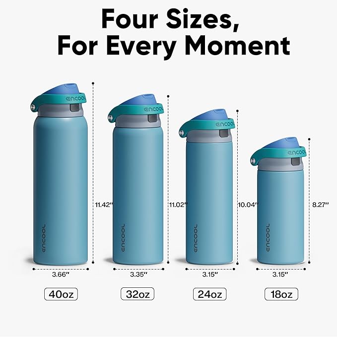 ENCOOL Leakproof Insulated Water Bottle with Straw Dual-Sip Water Bottle Bag-Safe Design for Work, Commute & Gym – Keeps Drinks Cold All Day, 18 oz, Teal Blue