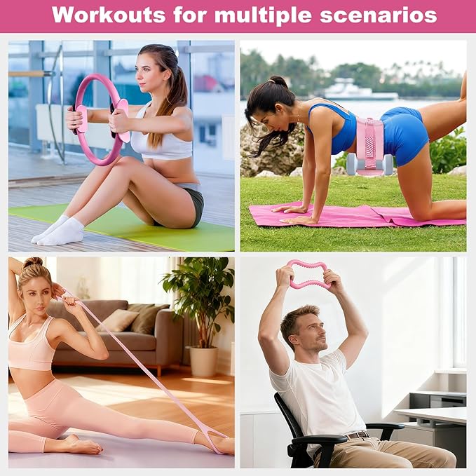 Pilates Kit for Home Workouts, Pilates Equipment Ring and Ball Set with Hip Thrust Belt, Pilates Essentials Kit for Women, Home Pilates Workout Kit for Toning & Strength